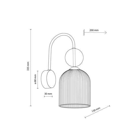 applique da parete curvo con vetro bianco sfera ambra 
